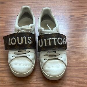 Louis Vuitton Cream Sneakers with Monogram Strap
